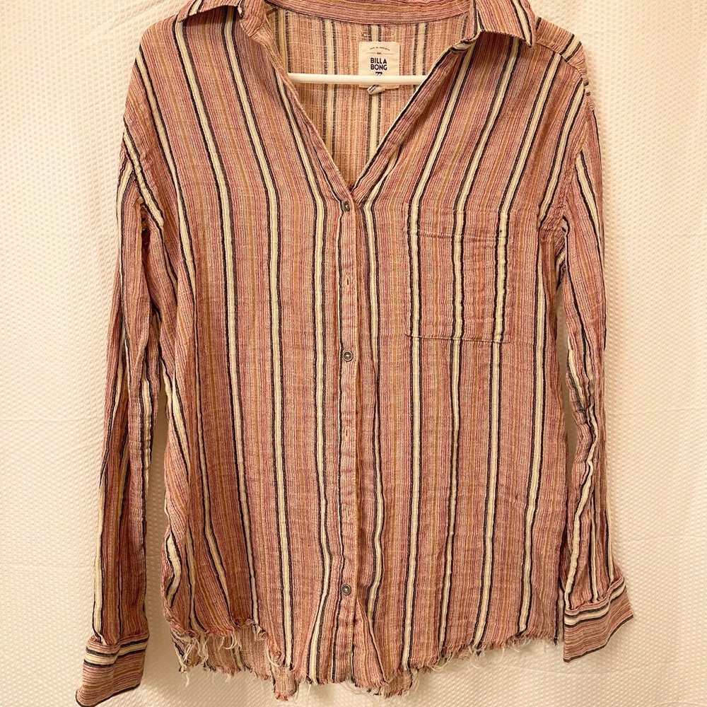 Billabong Stripped 100% Cotton Frayed Bottom Top